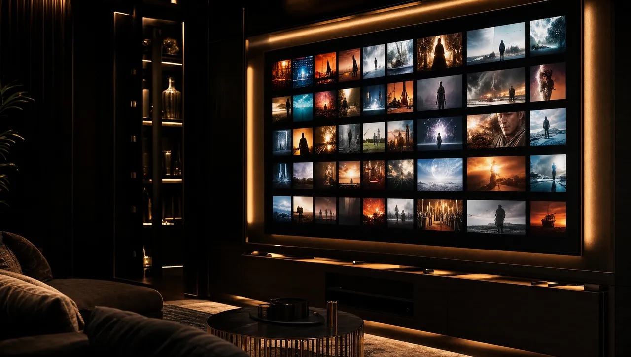 Mur d’écrans diffusant des contenus, illustrant un code IPTV sur Smart TV et Firestick