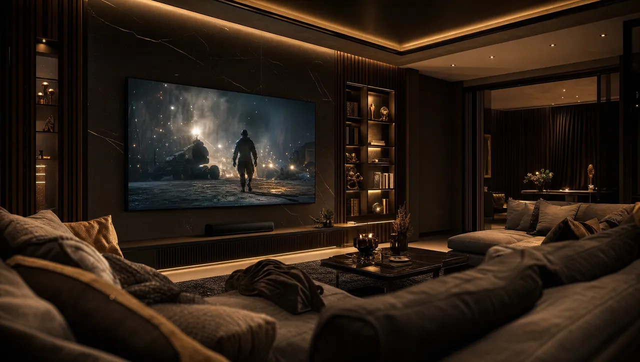 Home cinéma chaleureux, illustrant un code IPTV pas cher pour profiter du sport et des films à la maison